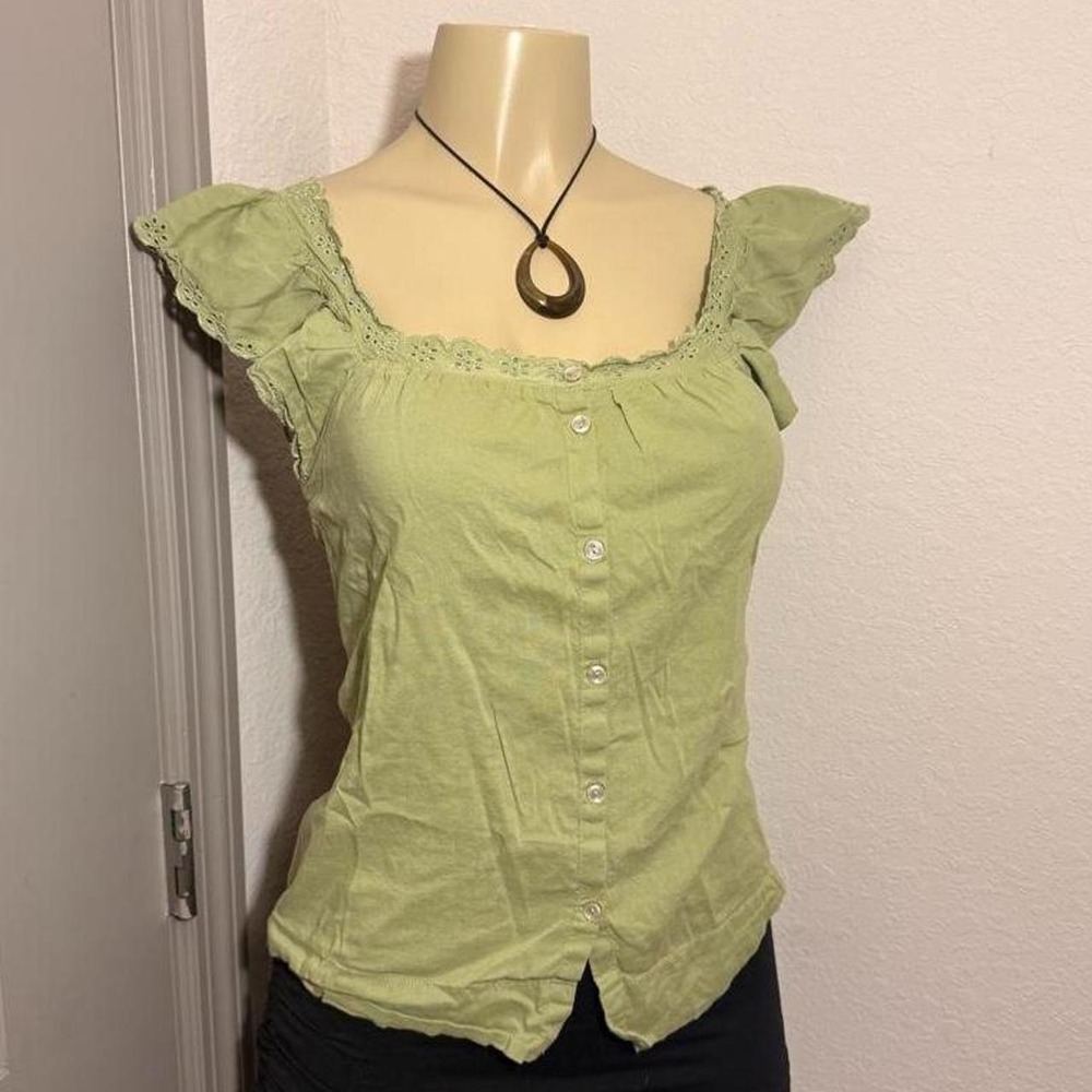 Lauren Conrad Green button up blouse